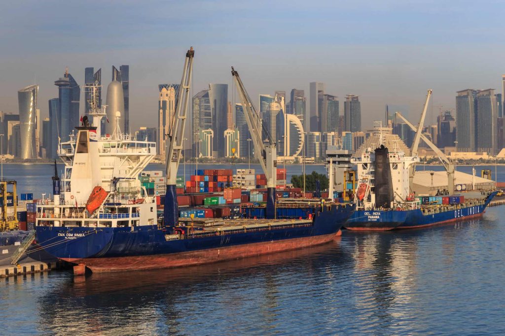 A ship with containers in the Middle East