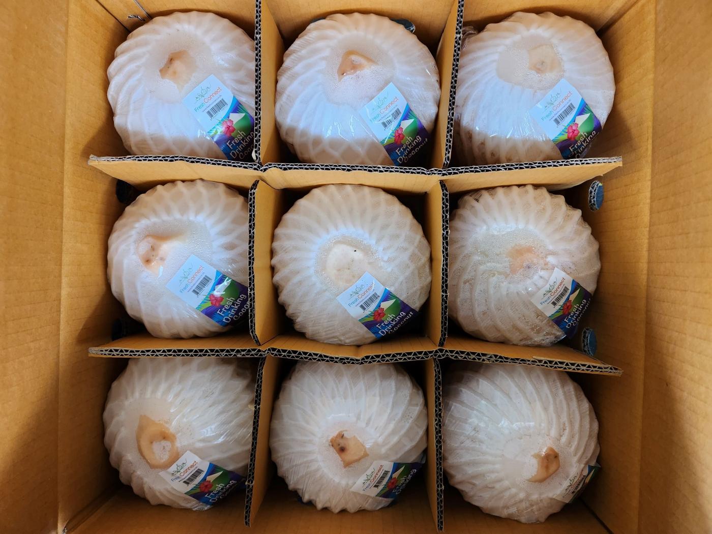Packaging and labelling for fresh young coconut ready for export